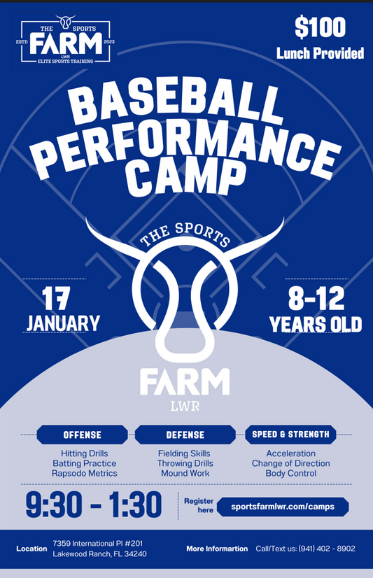 Baseball Performance Camp: Jan 17th: 9:30AM to 1:30PM - 8-12 Years Old